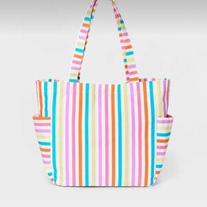 Cat and Jack Colorful Striped Canvas Tote Bag With Side Pockets